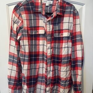 Old Navy Men's Red and Blue Plaid Shirt